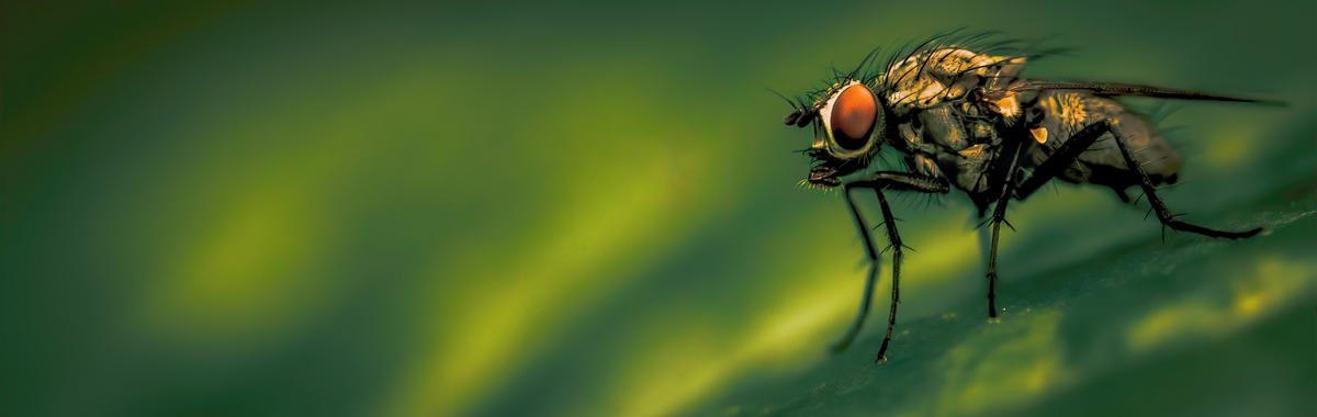 House fly on a green leaf