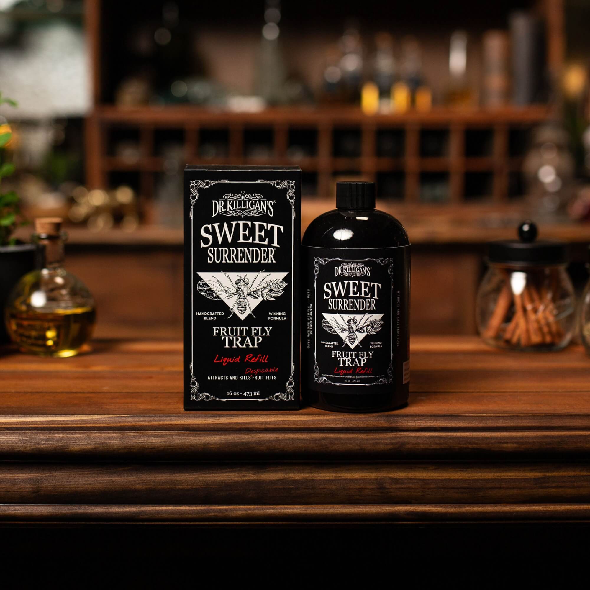 Dr. Killigan's Sweet Surrender on a wooden surface with a blurred background