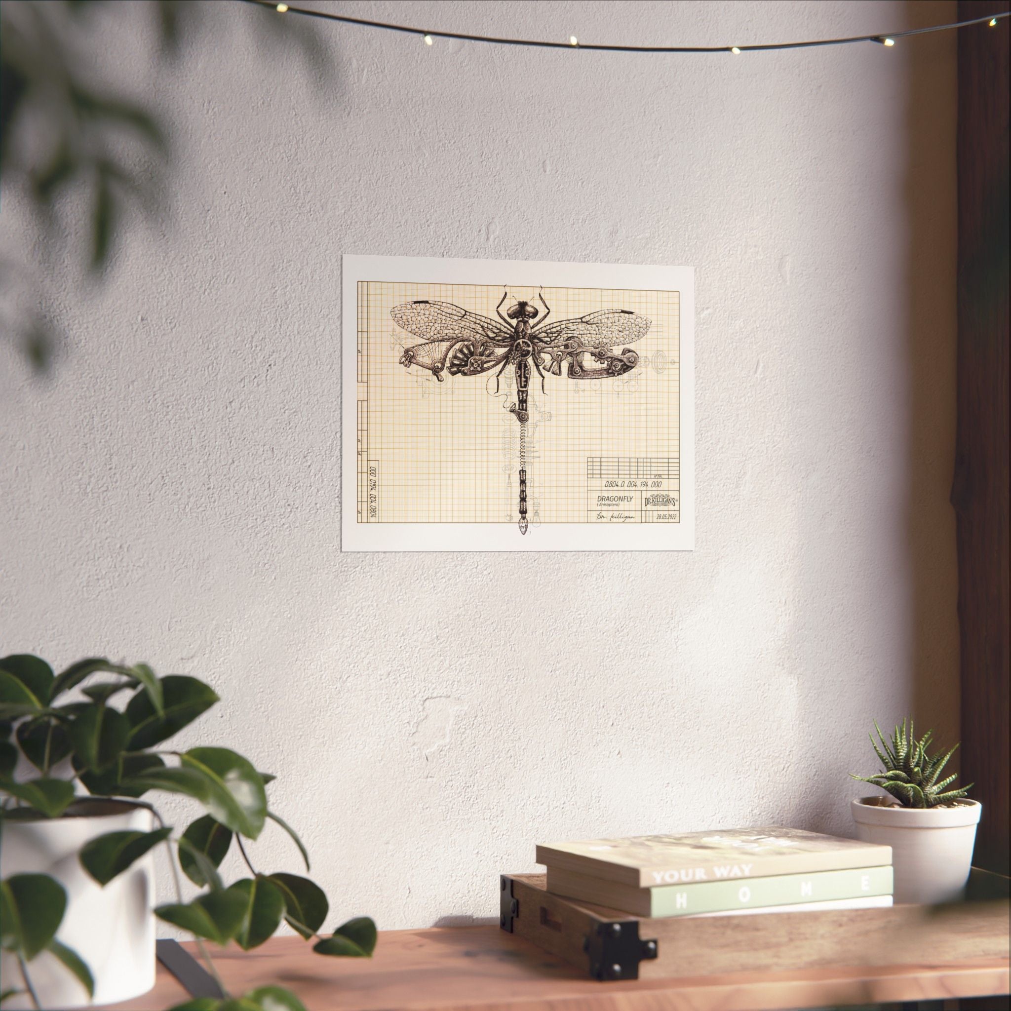 Dragonfly Blueprint Matte Poster — Vintage Scientific Art Print
