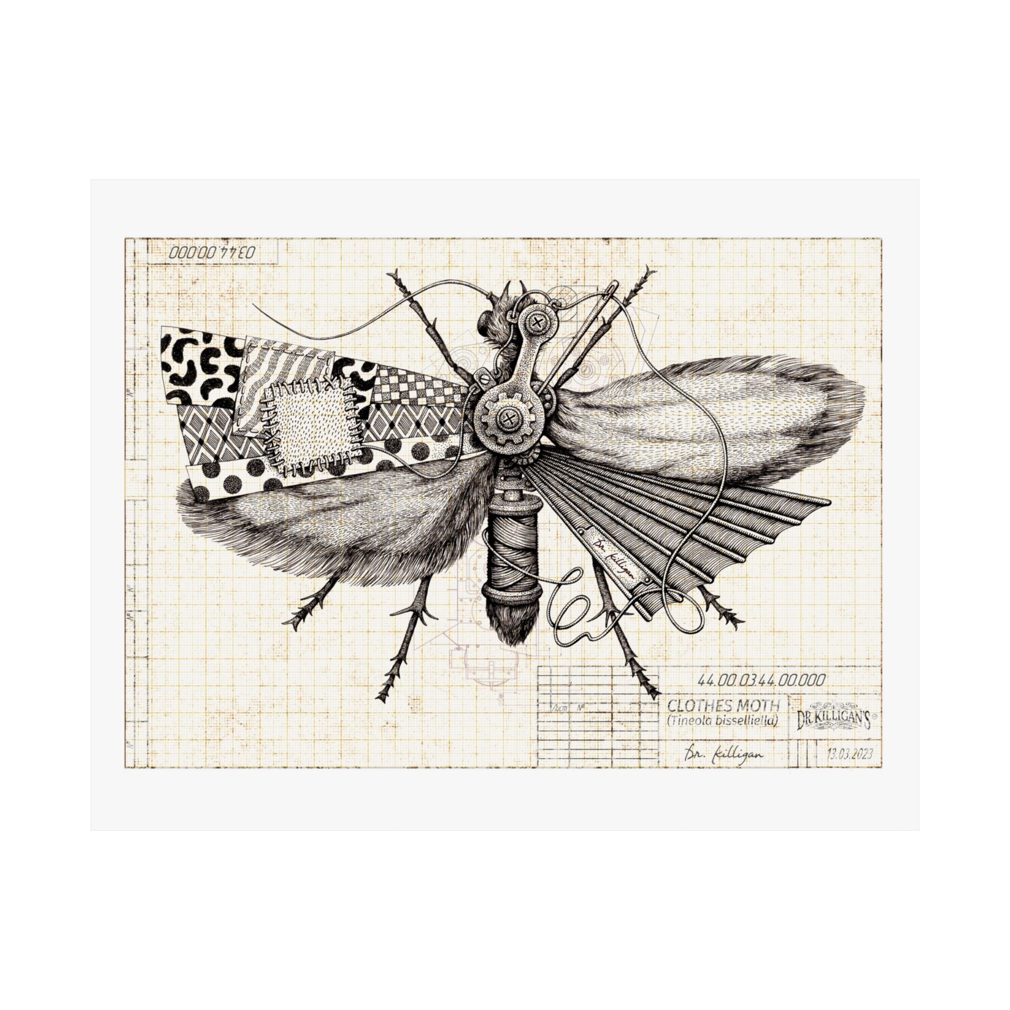 Vintage Clothing Moth Poster — Matte Horizontal Art Print