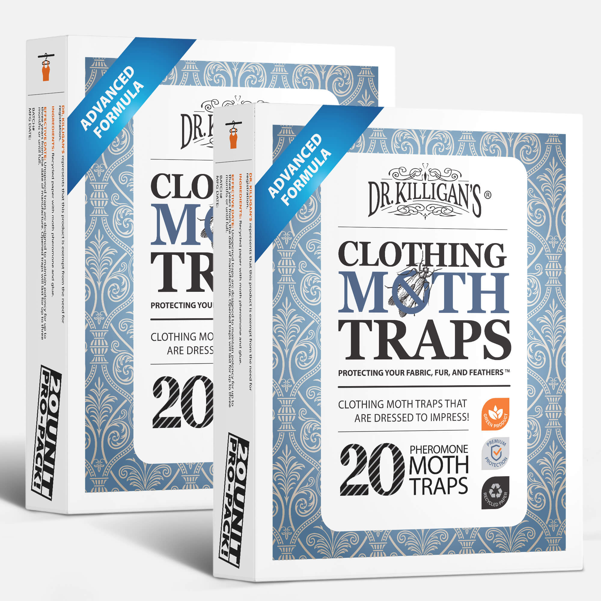 Front of Dr. Killigan's white clothing moth traps, box of 40 #multipacks_40 traps, color_white