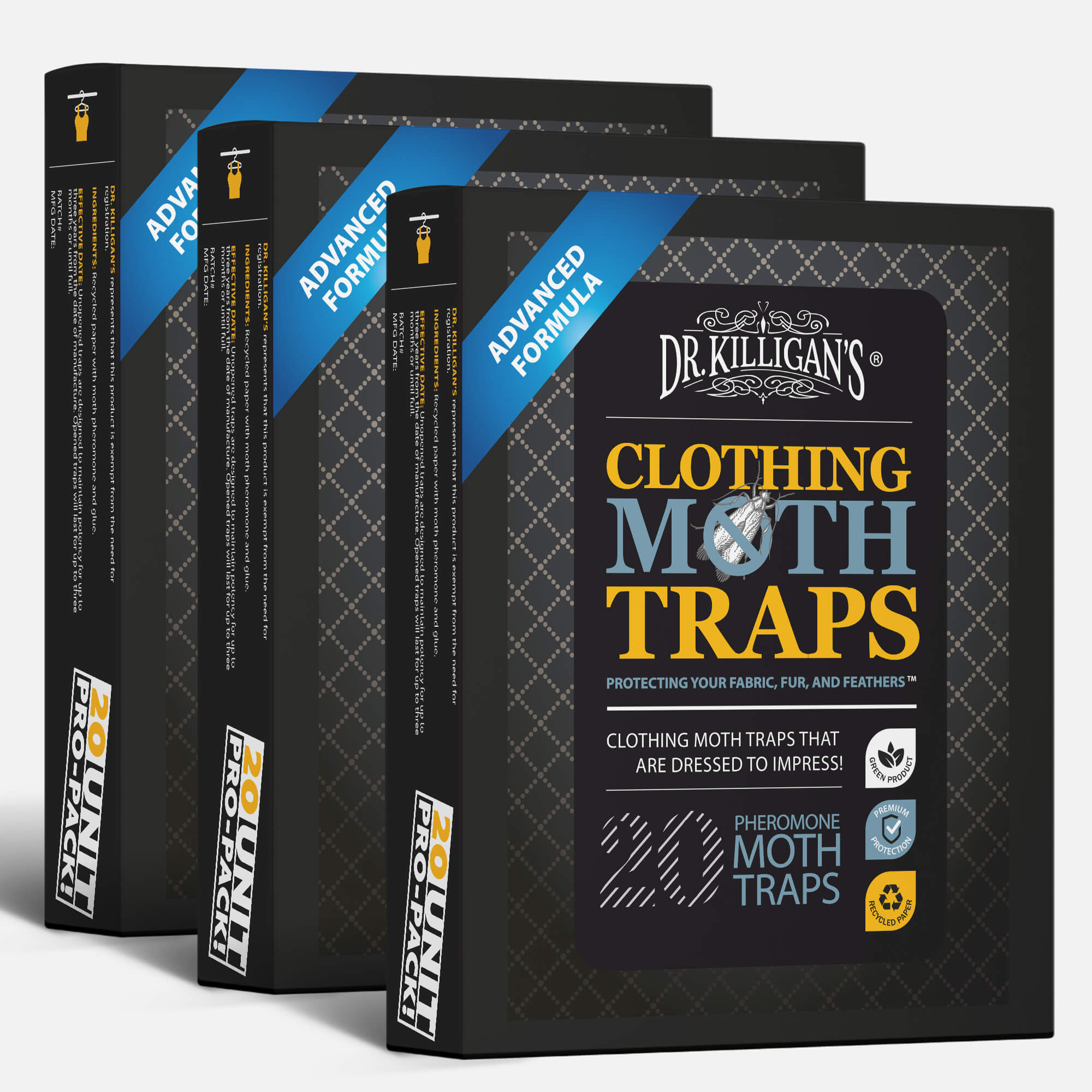 Front of Dr. Killigan's black clothing moth traps, box of 60 #multipacks_60 traps, color_black