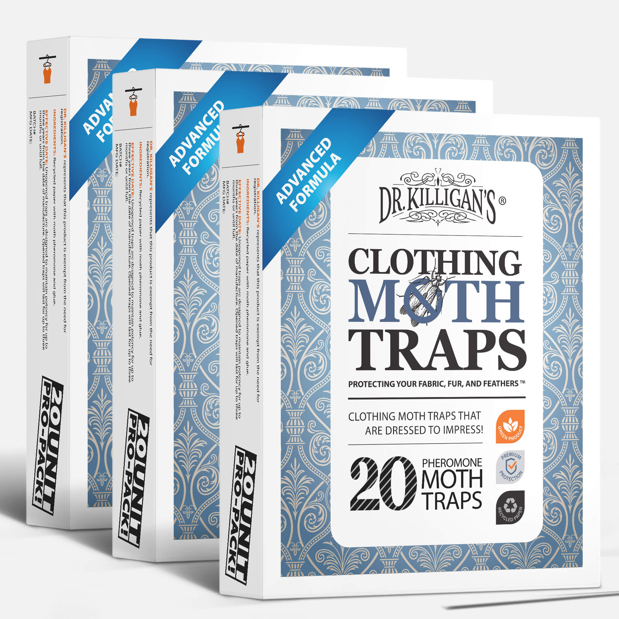 Front of Dr. Killigan's white clothing moth traps, box of 60 #multipacks_60 traps, color_white