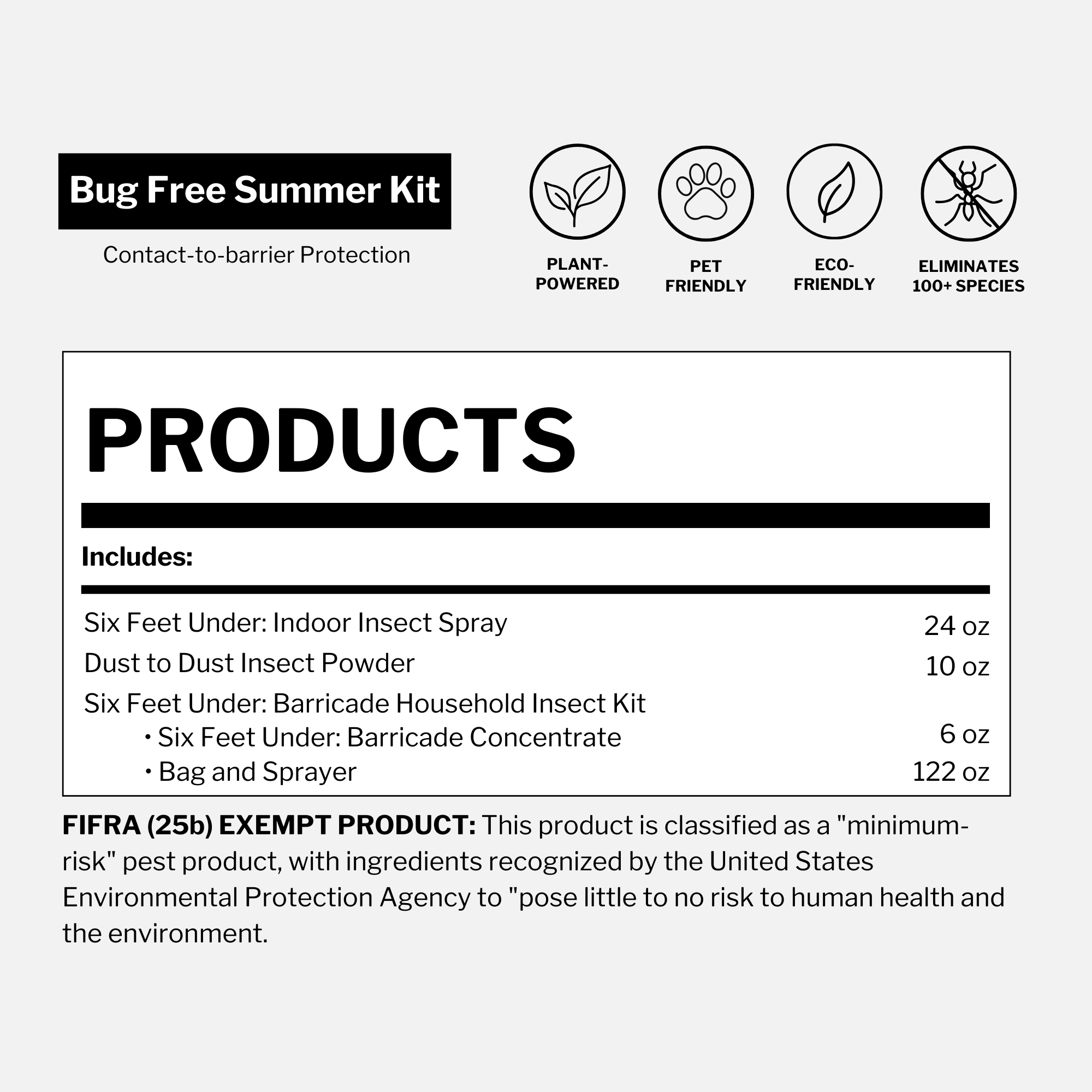 Dr. Killigan's bug free summer kit ingredients list
