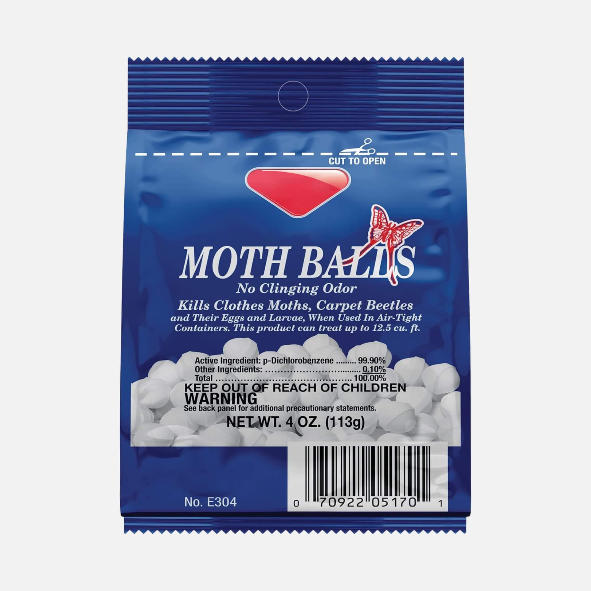 Bag of mothballs on grey background