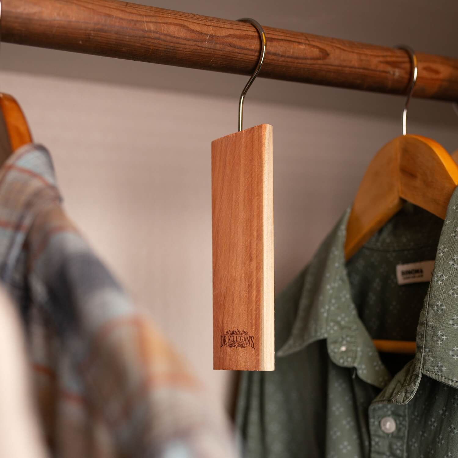 Cedar plank on hangar in closet
