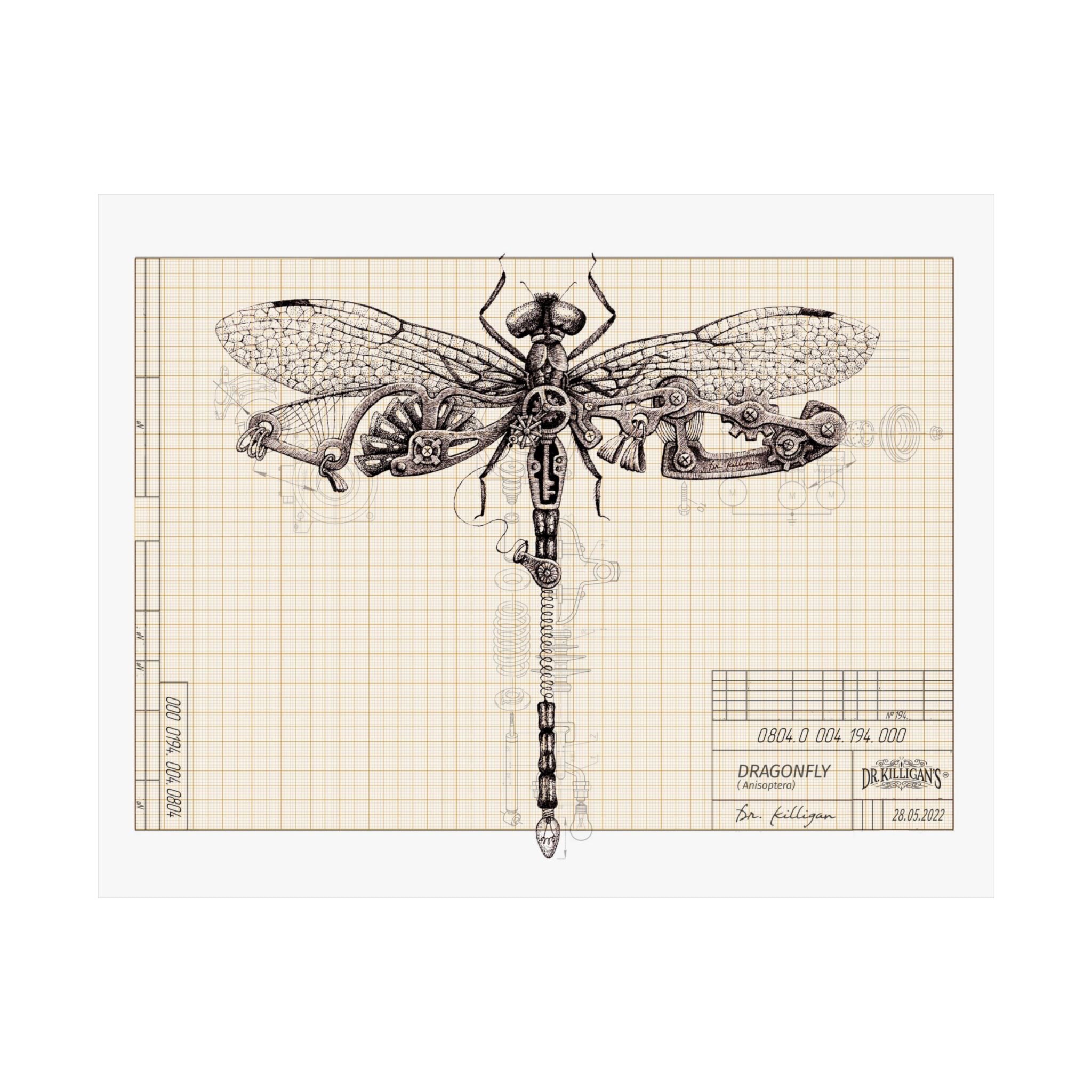 Dragonfly Blueprint Matte Poster — Vintage Scientific Art Print