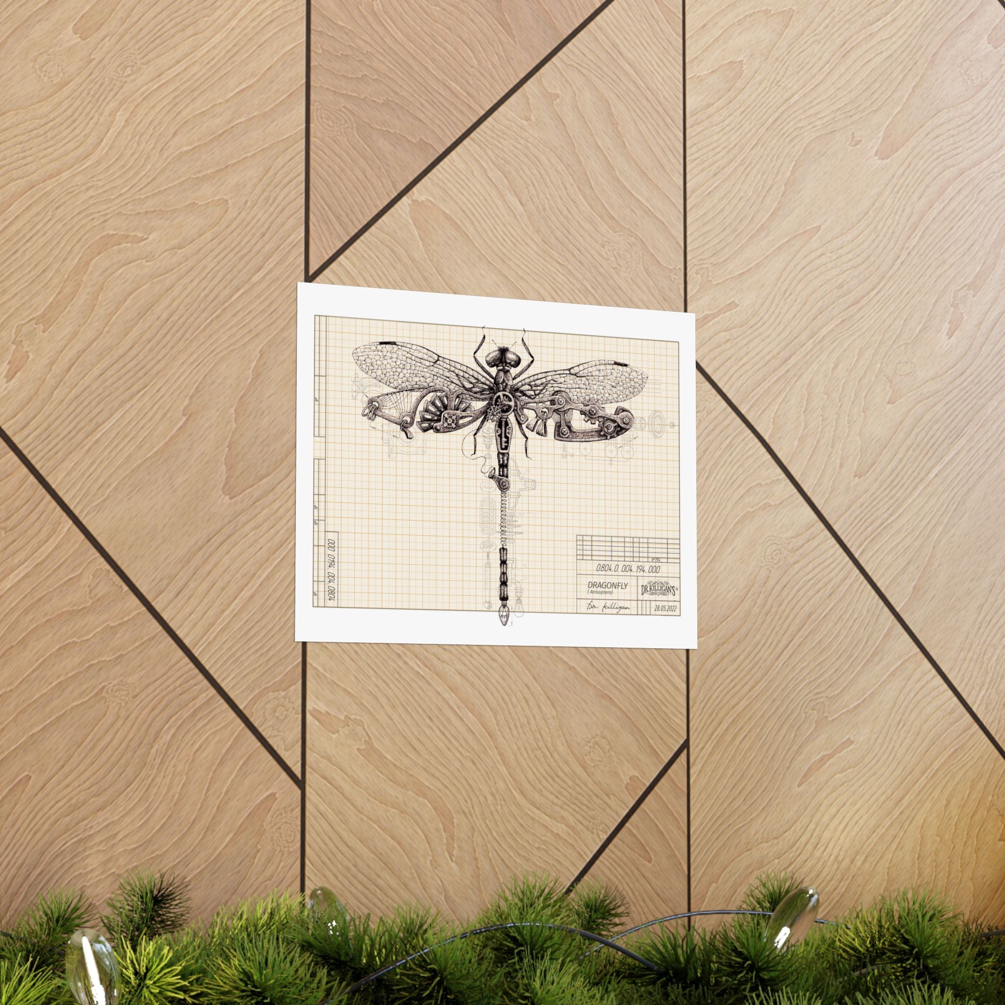 Dragonfly Blueprint Matte Poster — Vintage Scientific Art Print