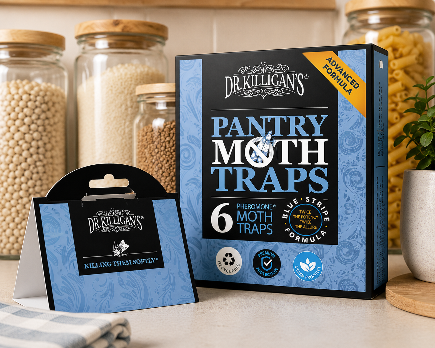 Grain Moth Trap (6 Pack) - Double Potent Pheromone & Glue Formula - Protect Food & Kitchens
