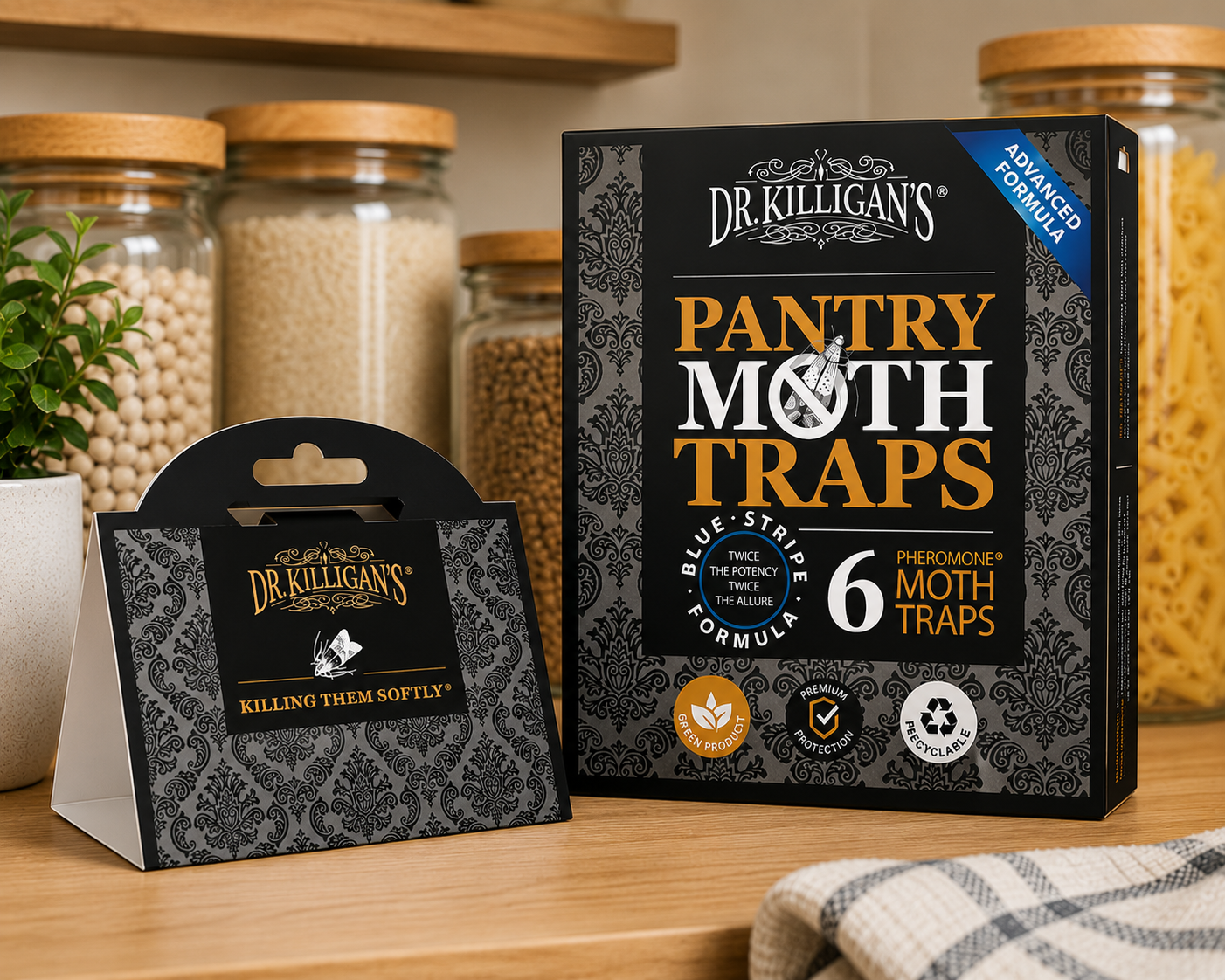 Grain Moth Trap (6 Pack) - Double Potent Pheromone & Glue Formula - Protect Food & Kitchens